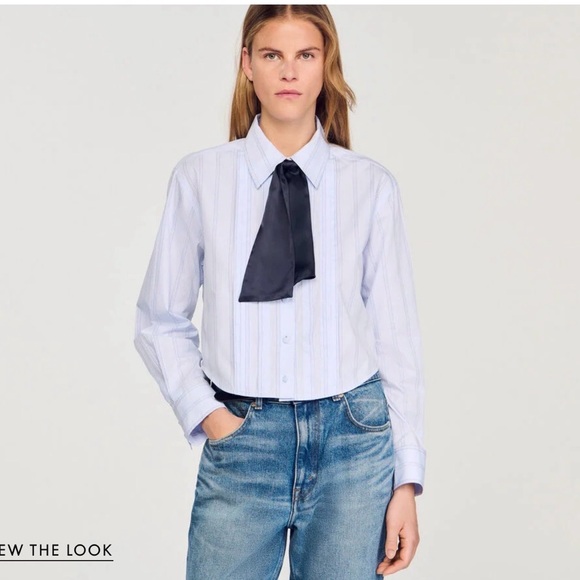 Sandro Cropped Shirt with Removable Tie - Picture 3 of 8